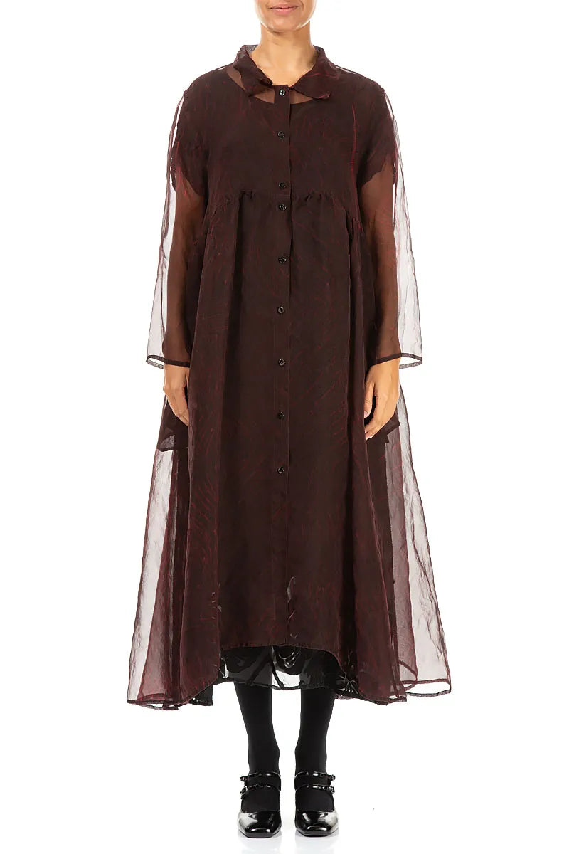 Lange dunkelkirschrote bedruckte Seidenchiffonjacke