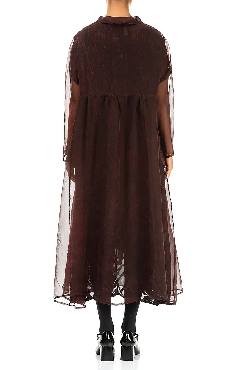 Lange dunkelkirschrote bedruckte Seidenchiffonjacke