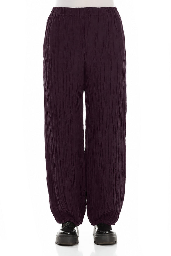 Long Deep Plum Crinkled Trousers