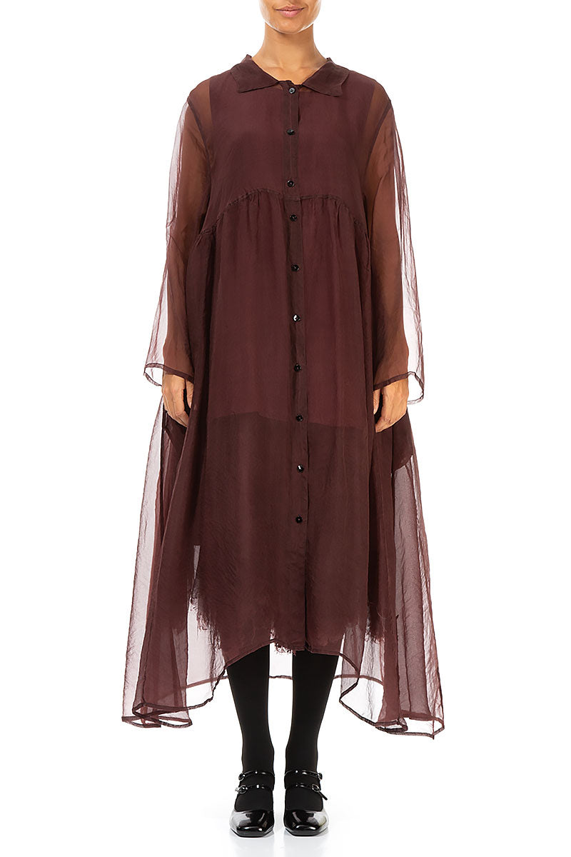 Long Merlot Silk Chiffon Jacket 1