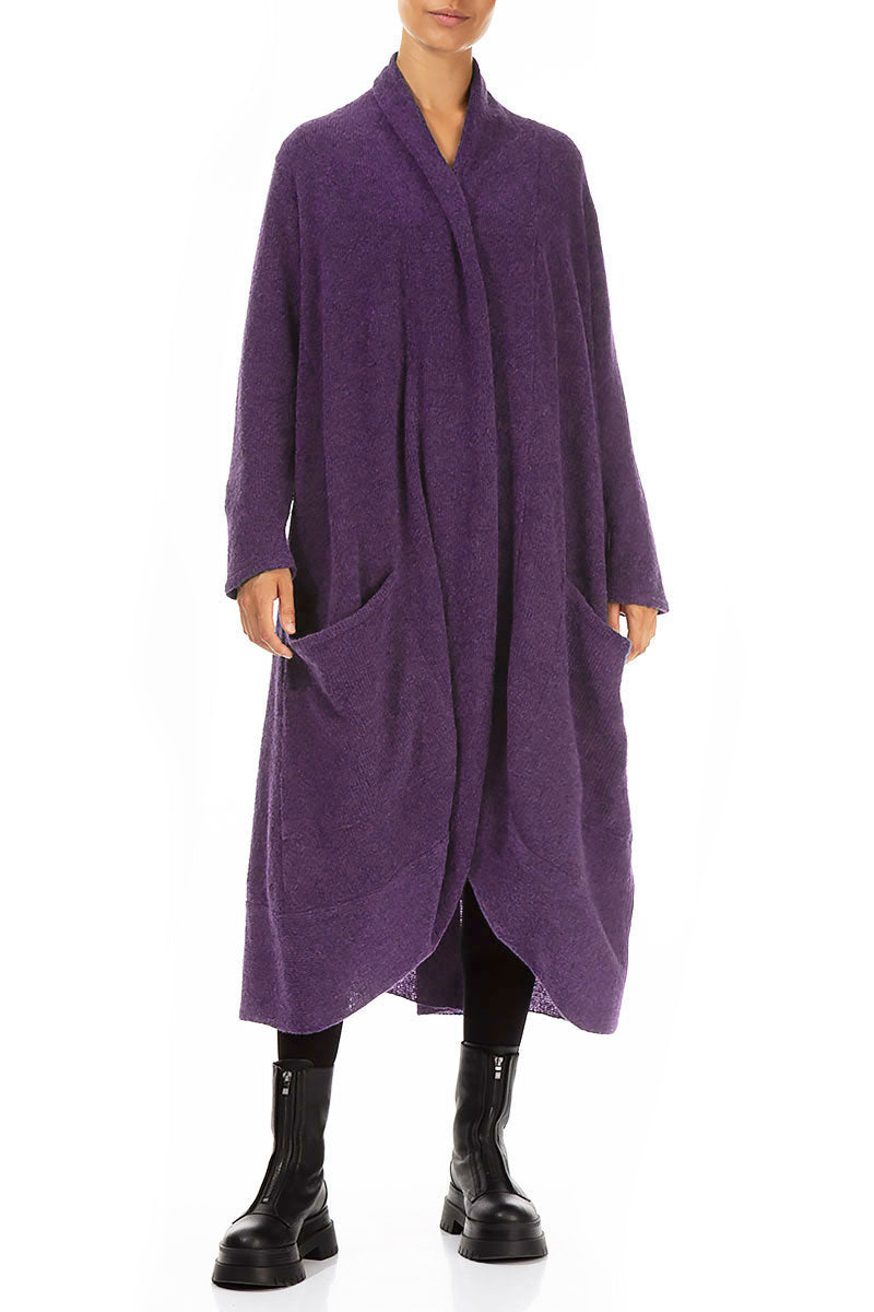Long Open Purple Wool Cardigan 3