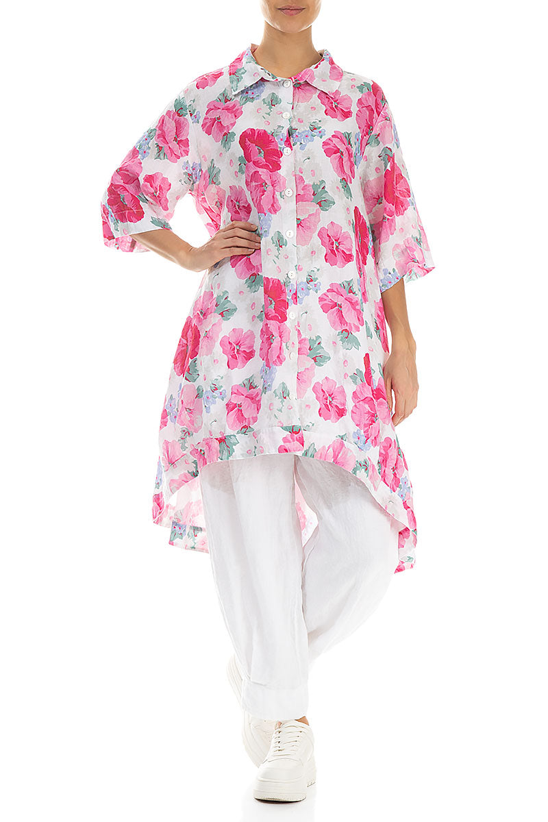 Long Peony Blossom Linen Shirt 4