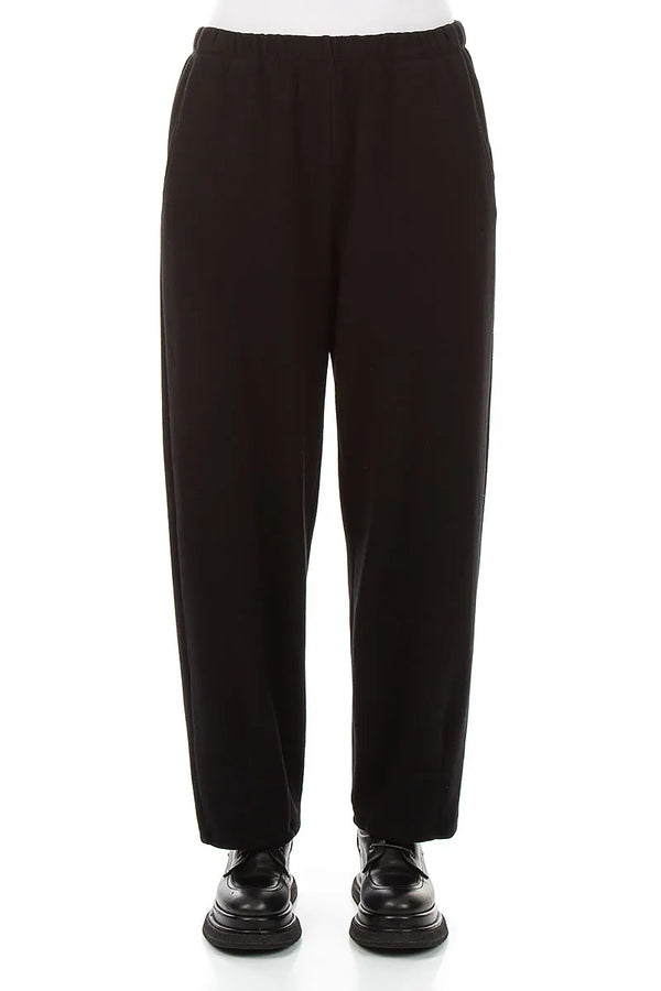 Long Taper Black Cotton Jersey Trousers