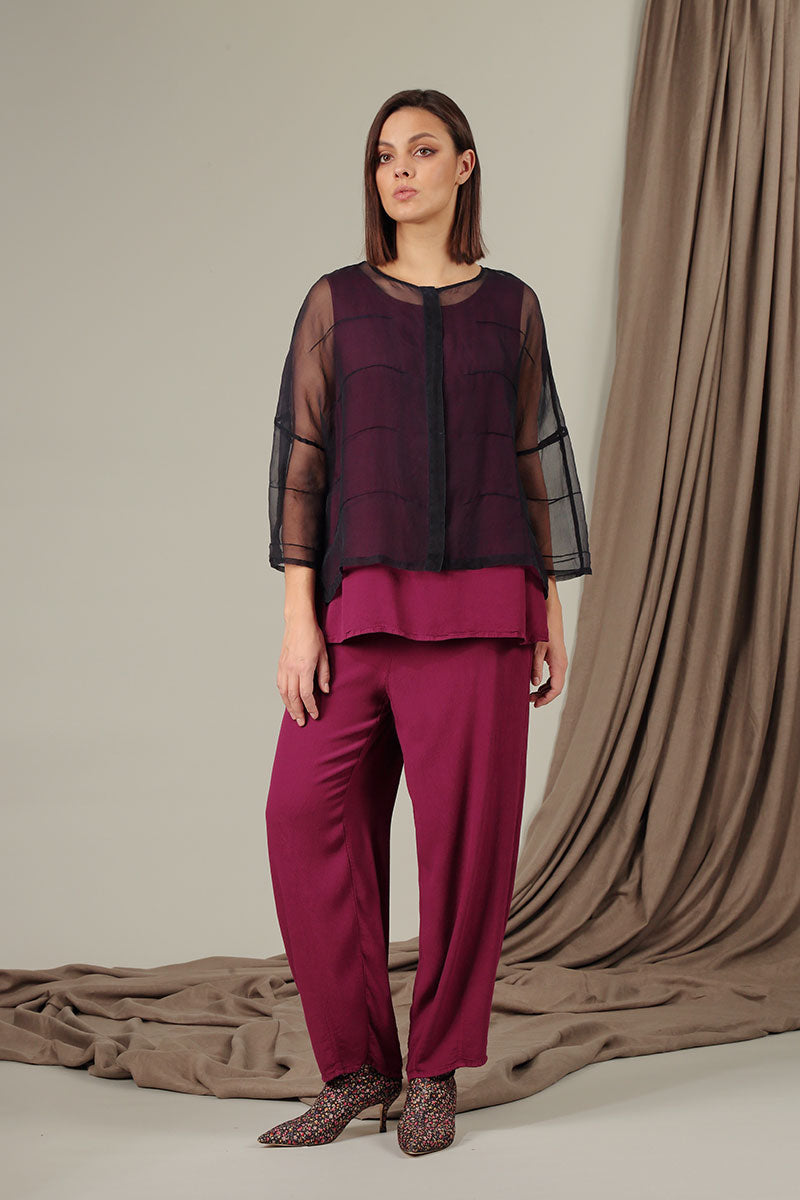 Tapered Claret Viscose Trousers 6