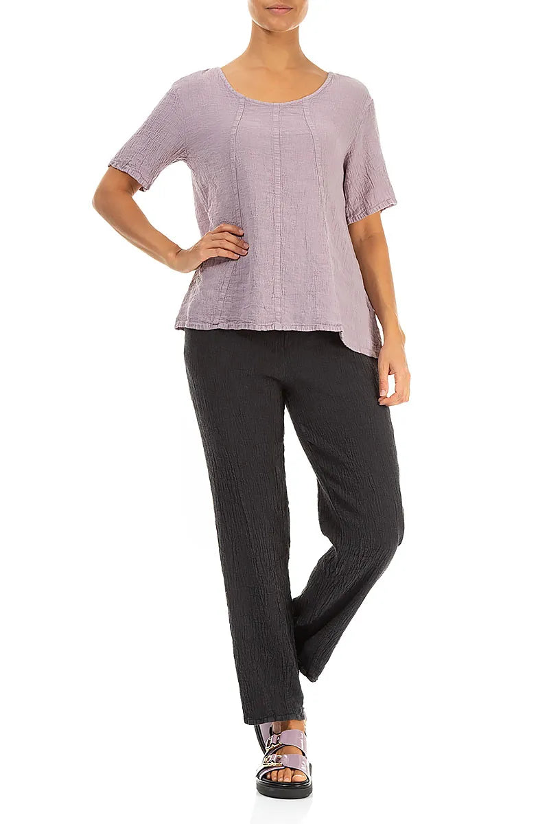 Long Tapered Graphite Textured Linen Trousers 4