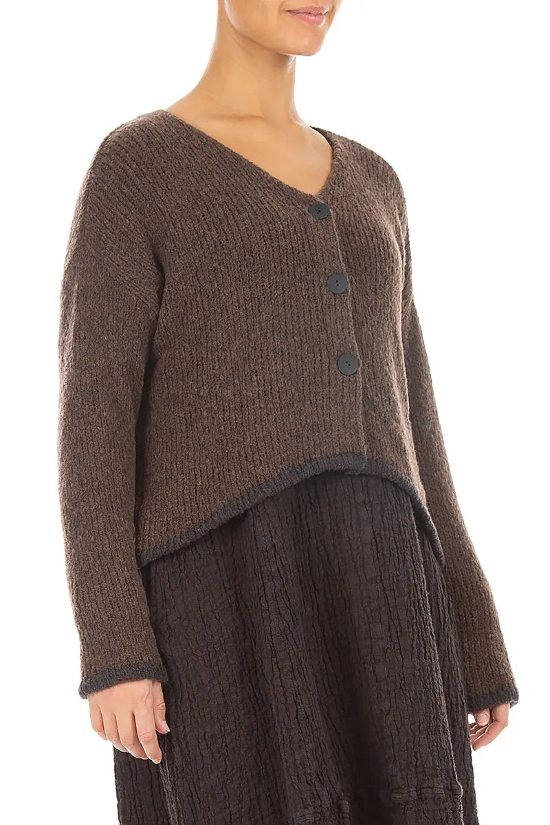 Longer Back Brown Wool Cardigan