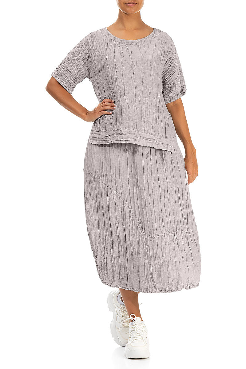 Longer Back Crinkled Greige Silk Linen Blouse 4
