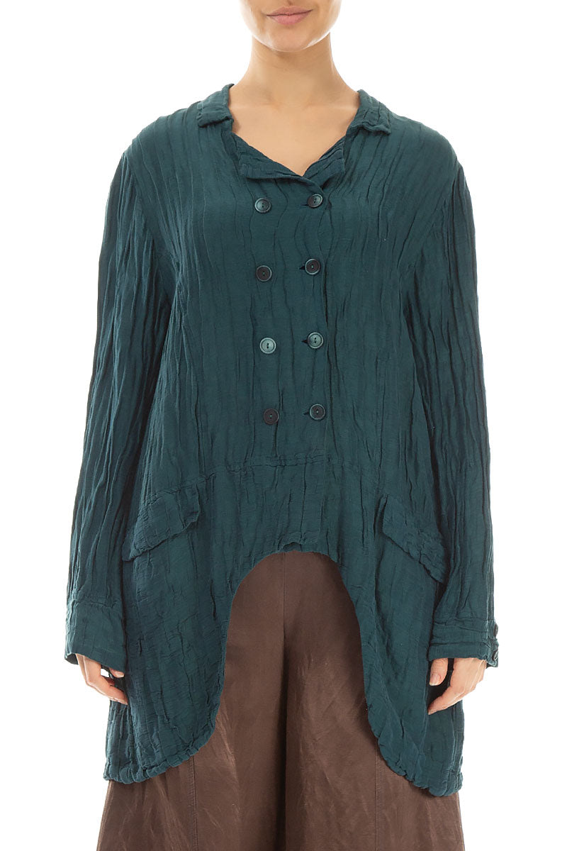 Longer Back Crinkled Teal Silk Jacket 1