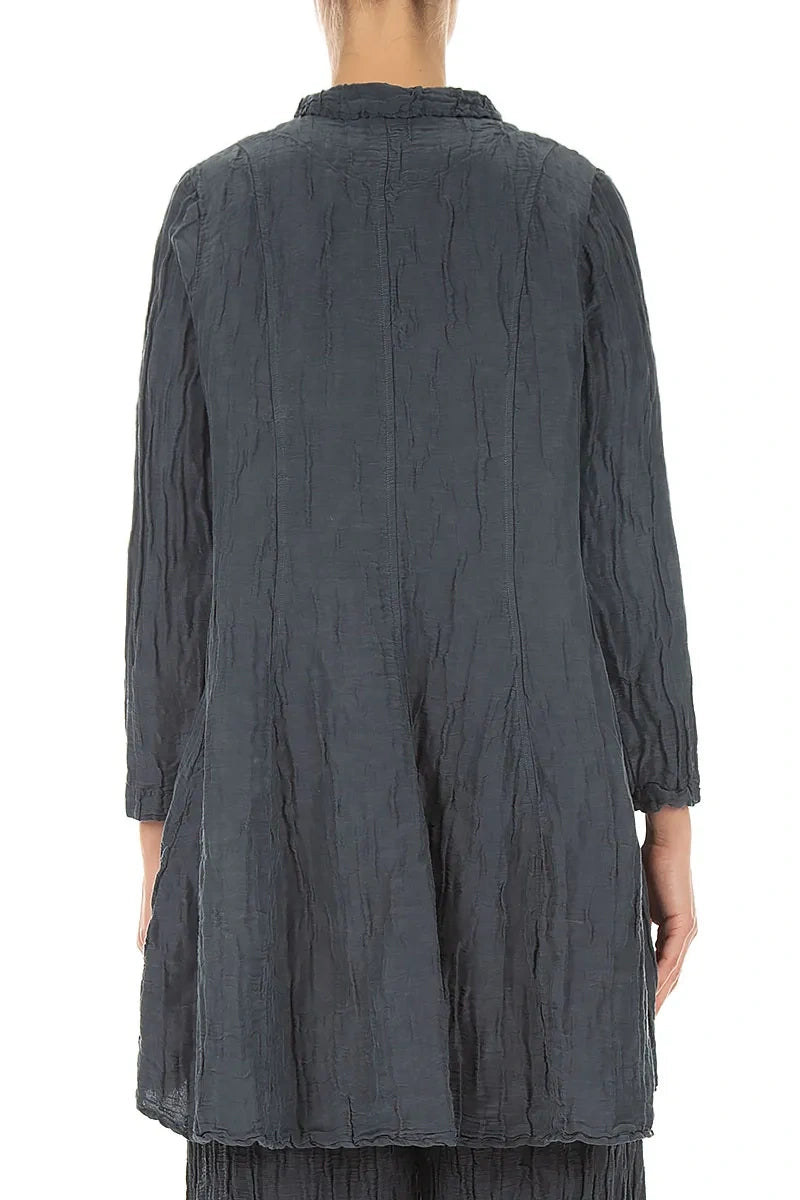 Longer Back Graphite Crinkled Silk Linen Jacket 2