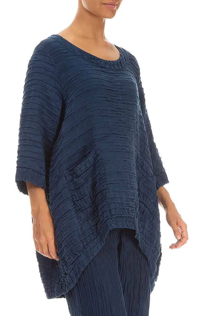Longer Back Navy Crinkled Silk Tunic 3