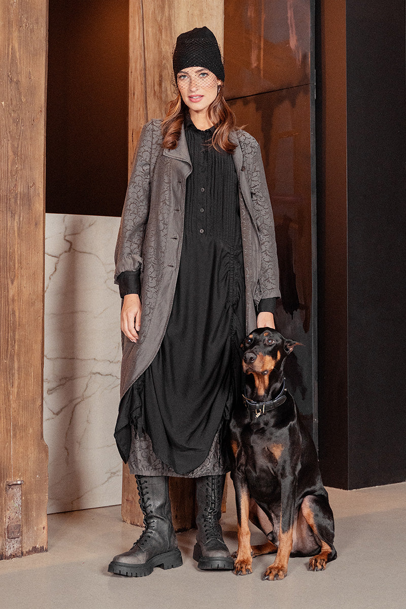 Longer Back Ornamented Forest Brown Silk Cotton Jacket 1