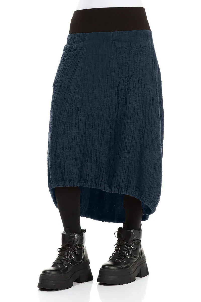 Longer Back Royal Blue Textured Linen Skirt 3