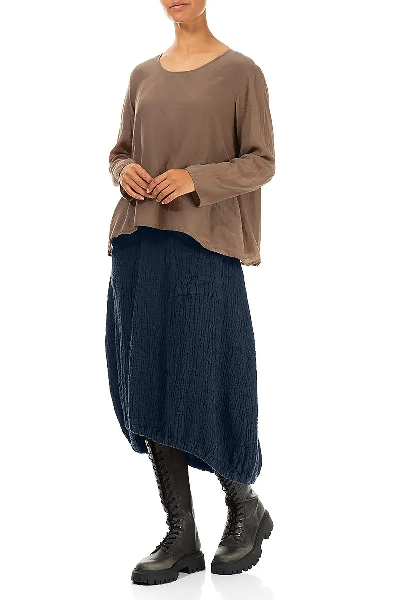 Longer Back Royal Blue Textured Linen Skirt 4