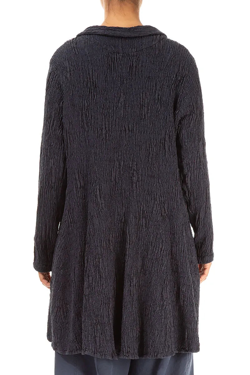 Veste longue en lin et soie texturé bleu ardoise