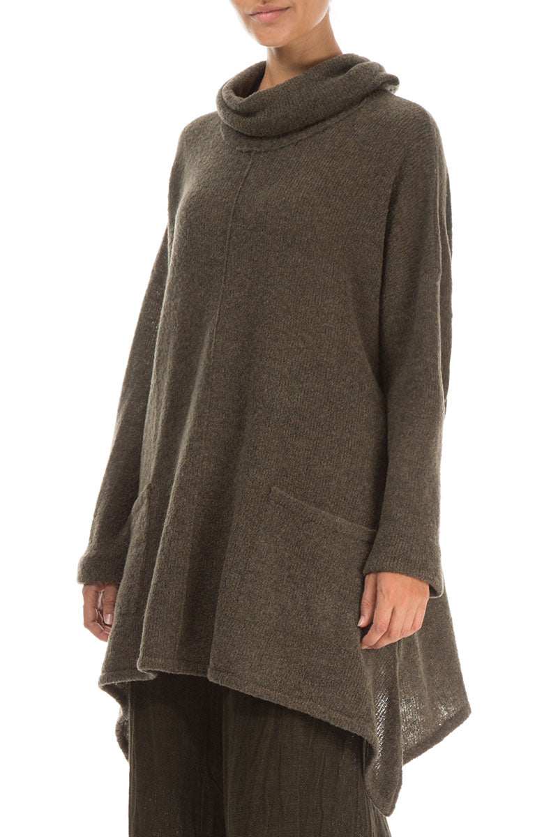 Longer Back Turtleneck Khaki Wool Sweater 3