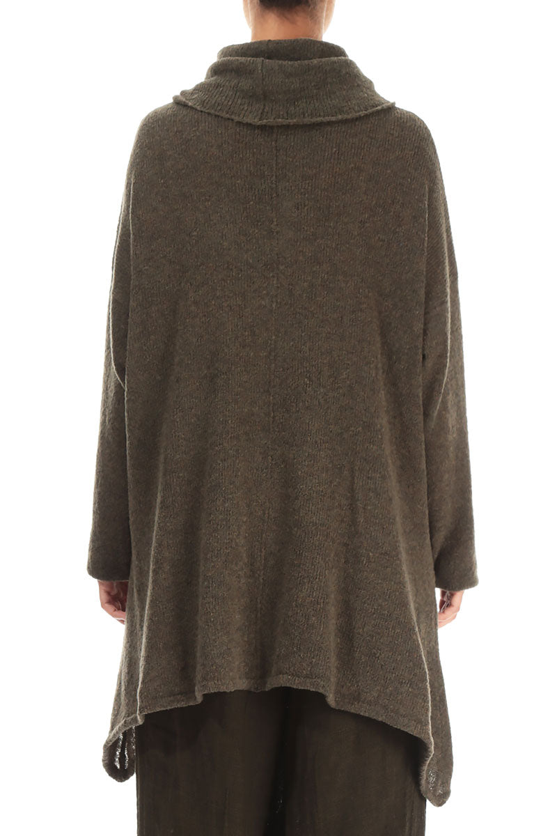 Longer Back Turtleneck Khaki Wool Sweater 2