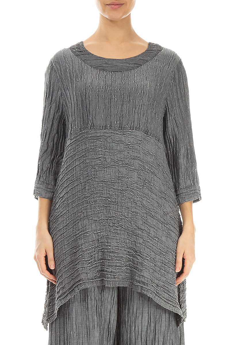 Longer Sides Crinkled Silver Silk Tunic 1