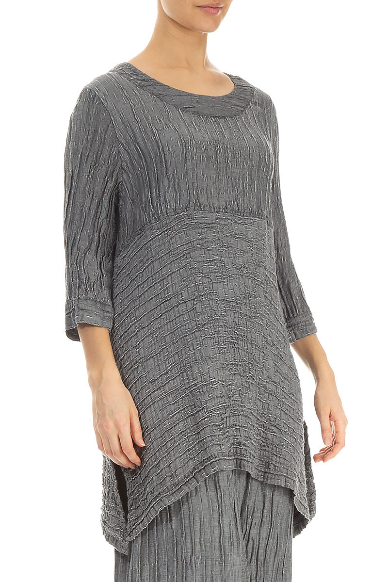 Longer Sides Crinkled Silver Silk Tunic 3