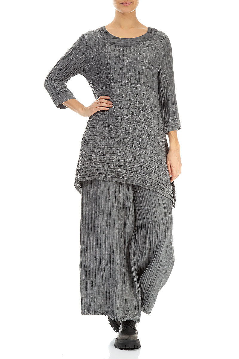 Longer Sides Crinkled Silver Silk Tunic 4