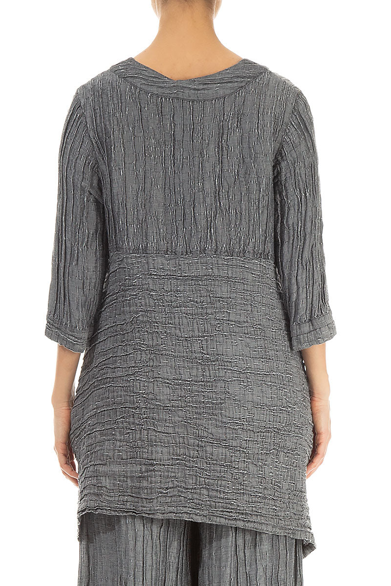 Longer Sides Crinkled Silver Silk Tunic 2