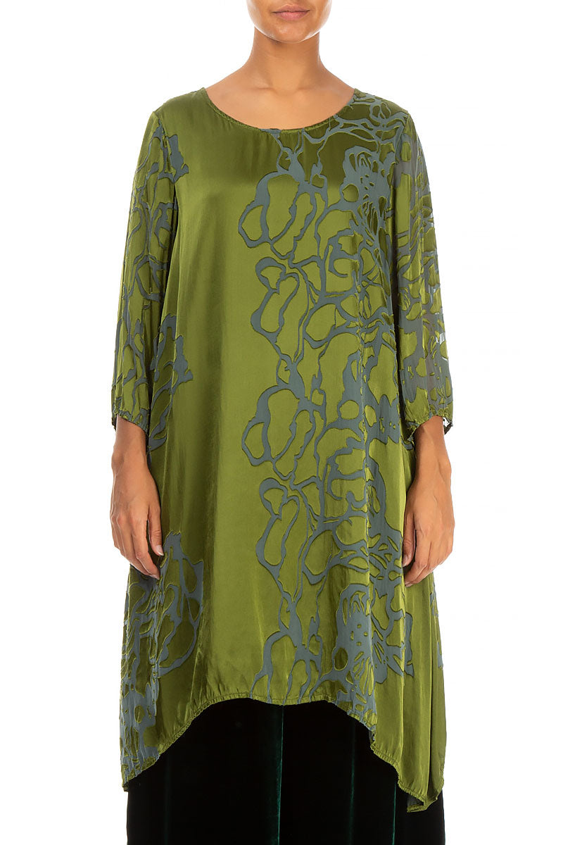 Longer Sides Floral Shamrock Green Silk Tunic