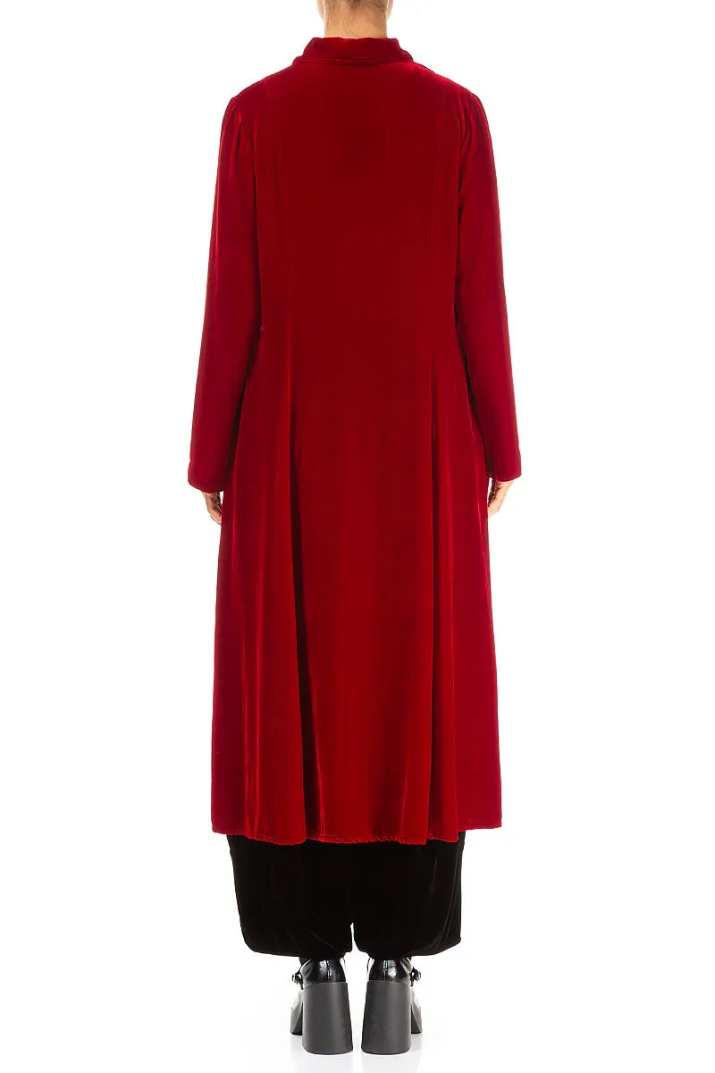 Longline Cherry Red Silk Velvet Jacket 2