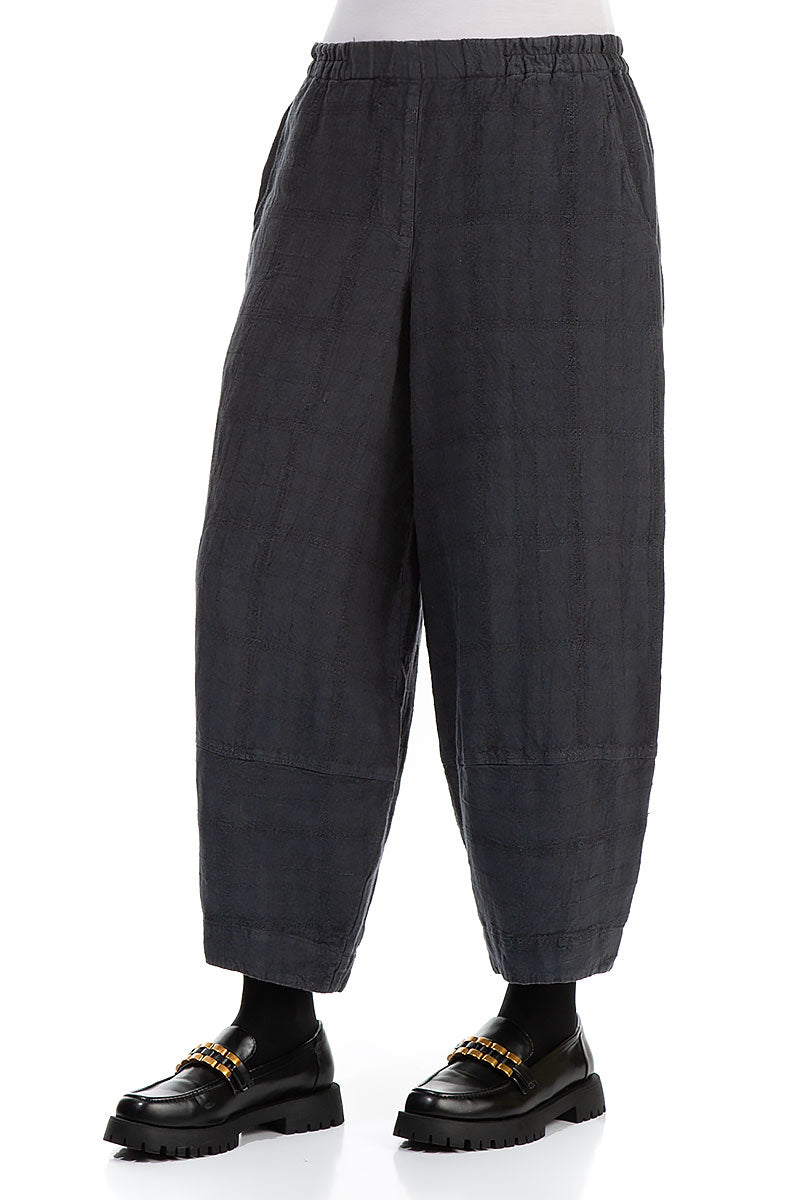Loose Anthracite Patterned Linen Trousers 3