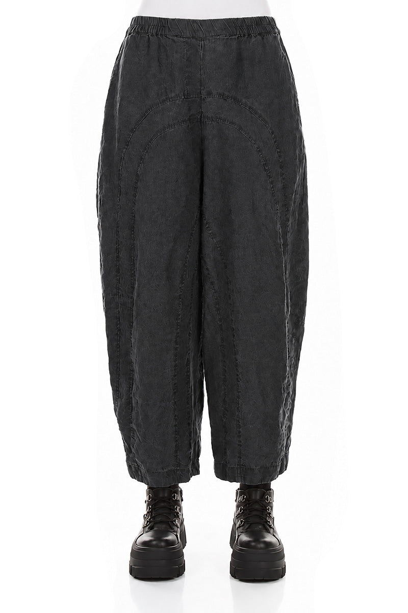 Loose Back Pockets Black Linen Trousers 1