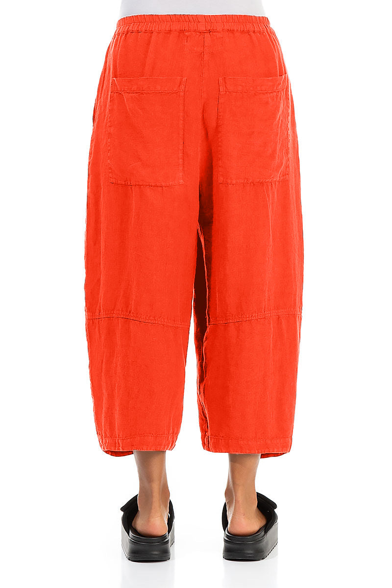 Loose Back Pockets Flame Orange Linen Trousers 2