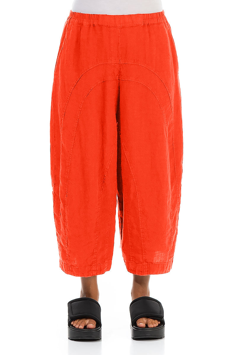 Loose Back Pockets Flame Orange Linen Trousers 1
