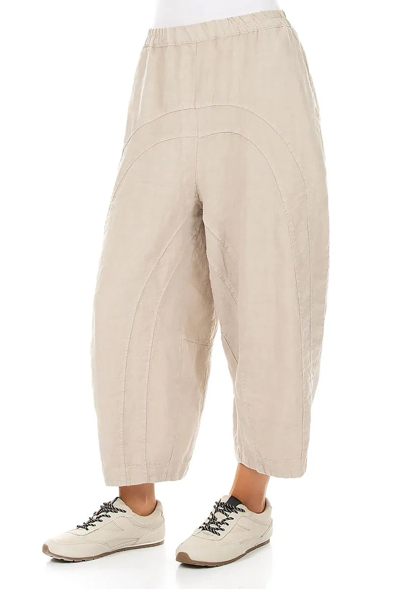 Loose Back Pockets Natural Linen Trousers 3