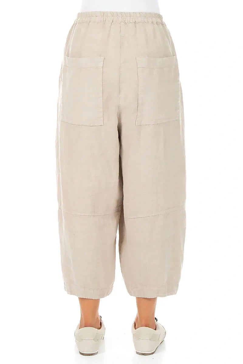 Loose Back Pockets Natural Linen Trousers 2