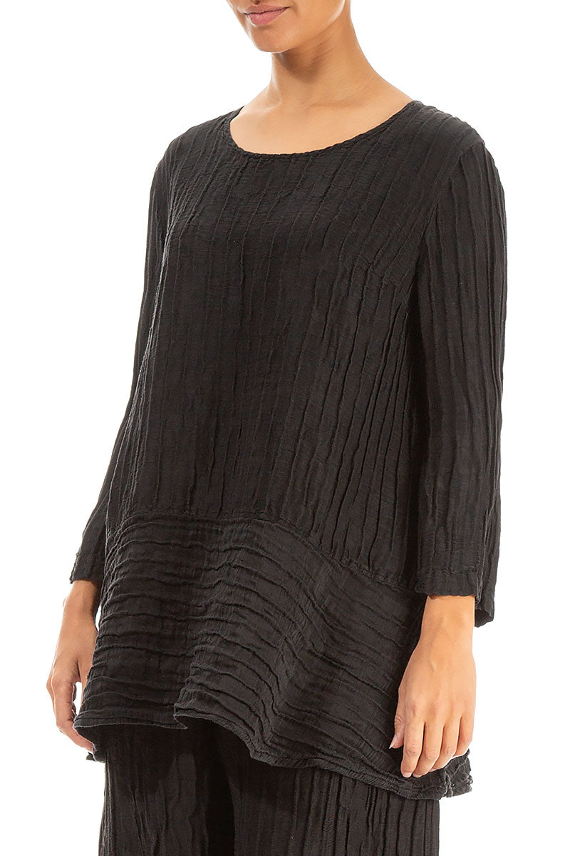 Loose Black Crinkled Silk Tunic 3