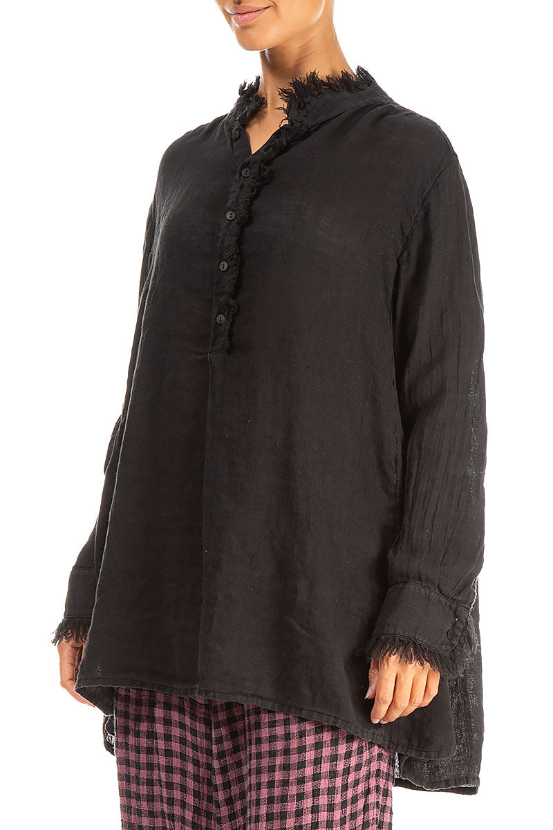 Loose Black Gauze Linen Shirt 3
