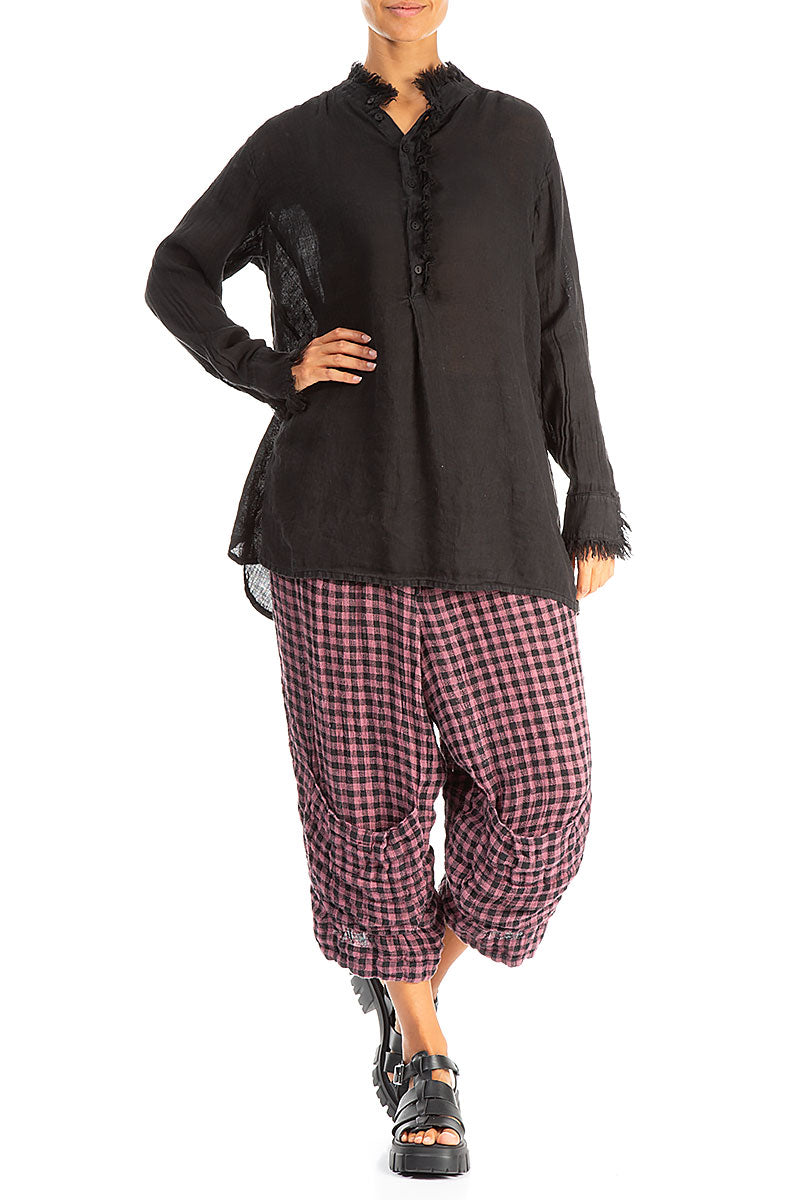 Loose Black Gauze Linen Shirt 4