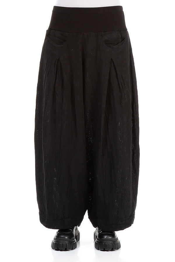 Loose Black Mélange Linen Trousers 1