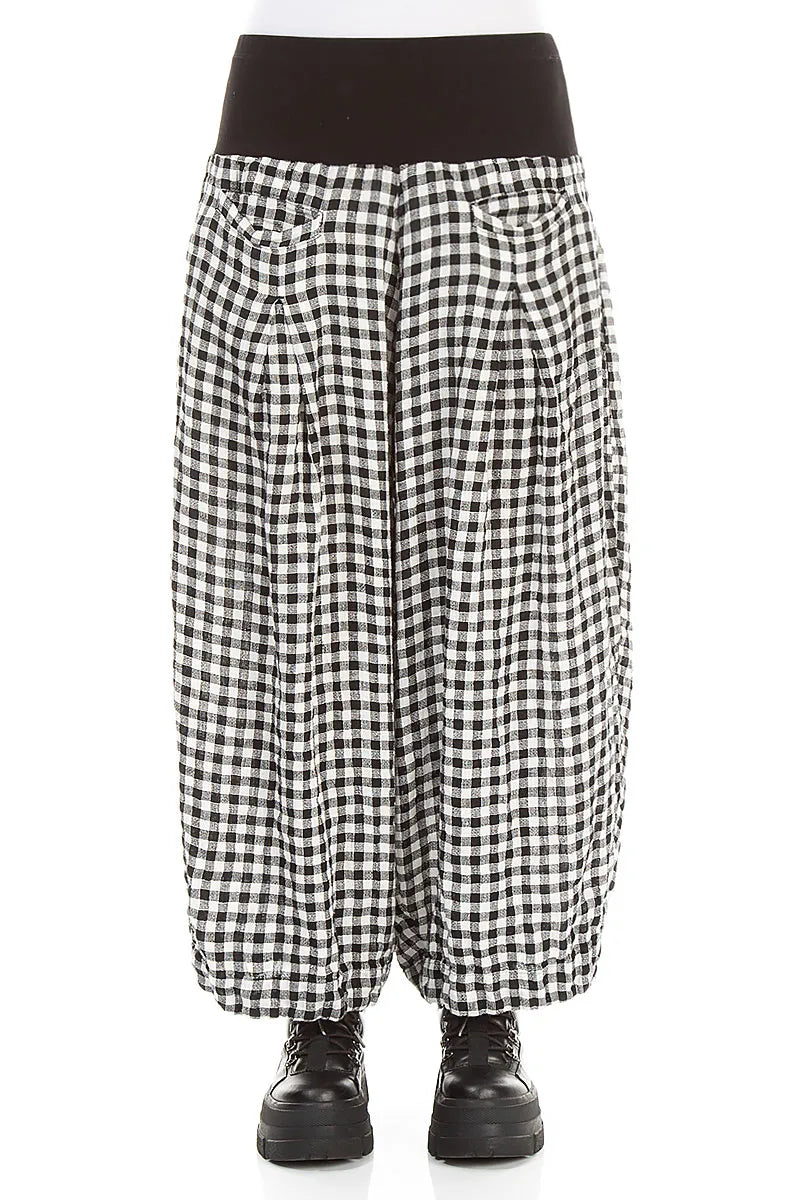 Loose Black & White Check Linen Trousers