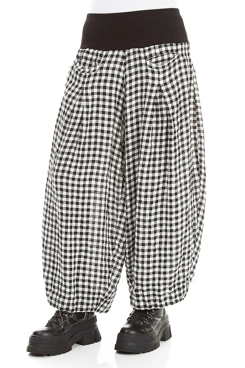 Loose Black & White Check Linen Trousers