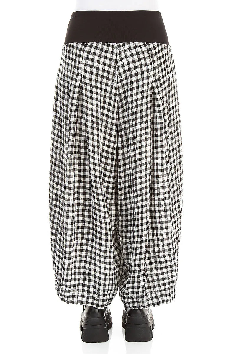 Loose Black & White Check Linen Trousers