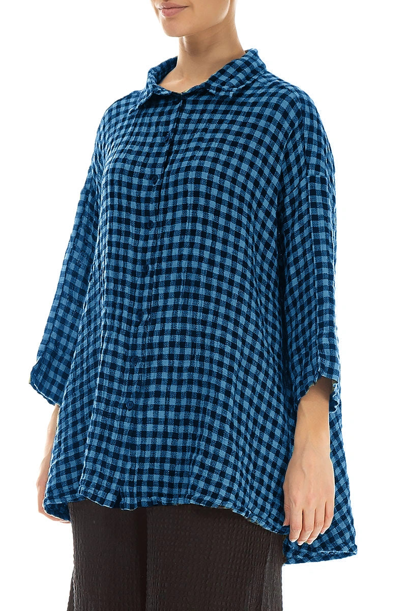 Loose Blue Check Linen Shirt