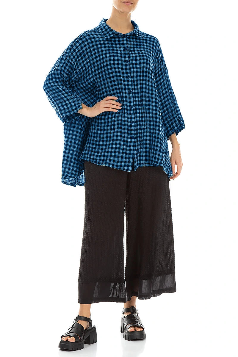 Loose Blue Check Linen Shirt