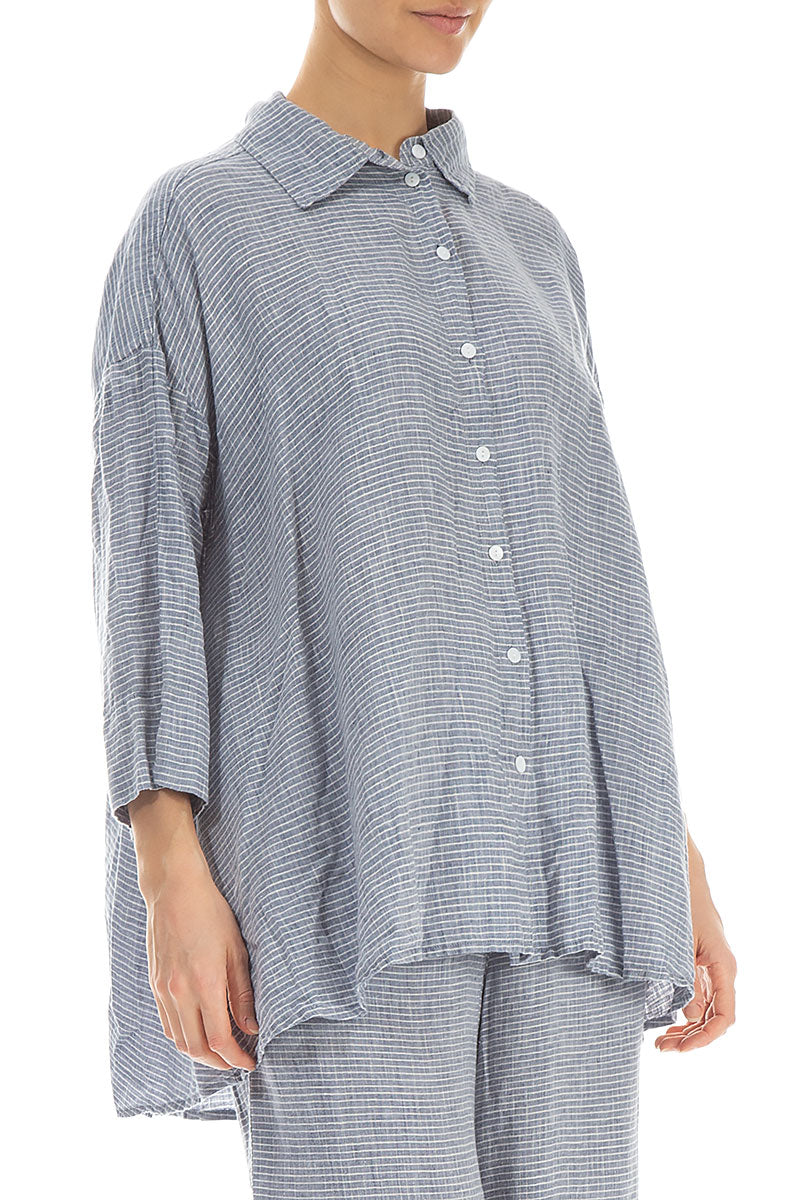 Loose Blue Stripe Linen Shirt 3