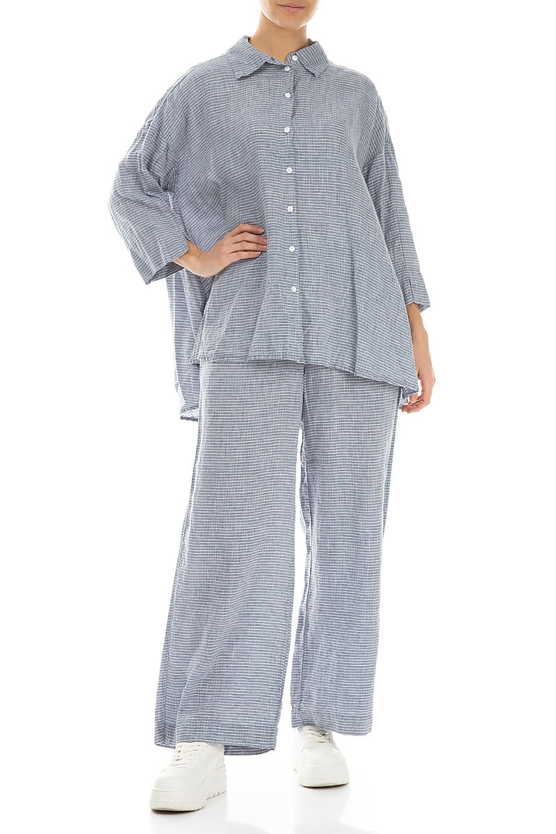 Loose Blue Stripe Linen Shirt 4