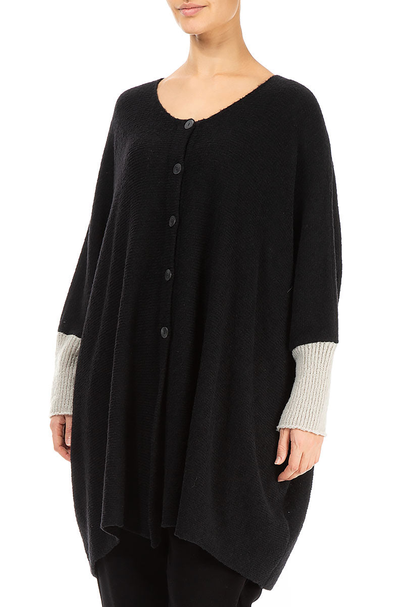 Loose Boxy Black Off White Wool Cardigan 3