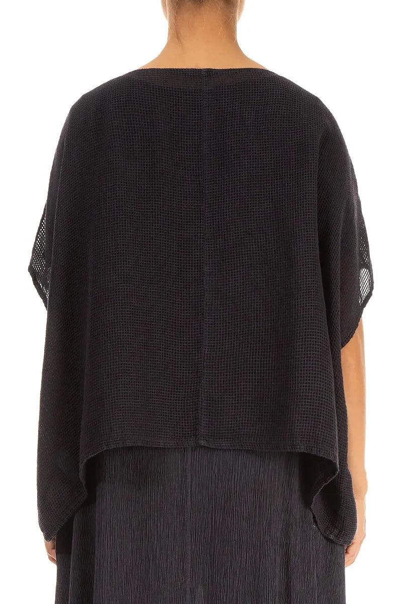 Lockere Bluse aus Graphit-Mesh-Seide mit Schmetterlingsmuster