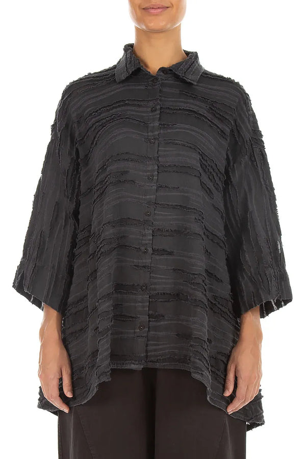 Loose Charcoal Fray Weave Shirt