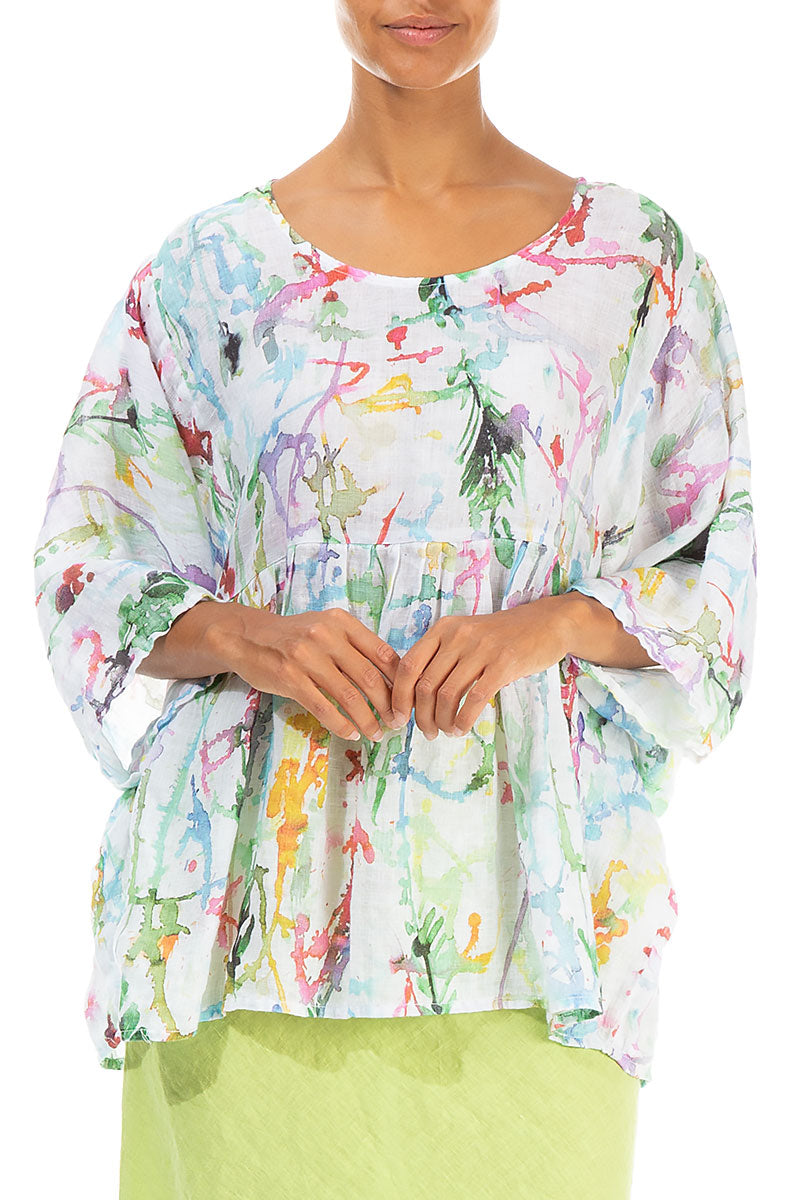 Loose Colour Splash Gauze Linen Blouse 3