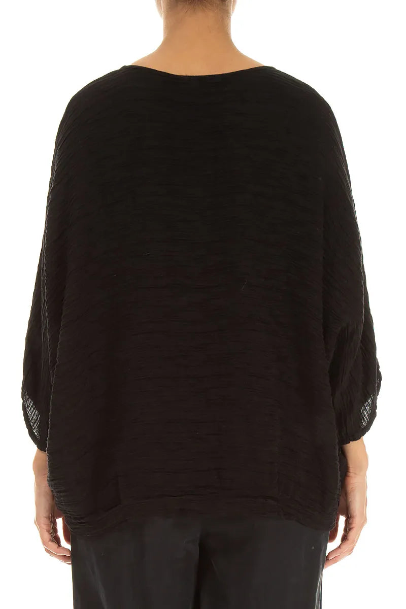 Loose Crinkled Black Silk Blouse
