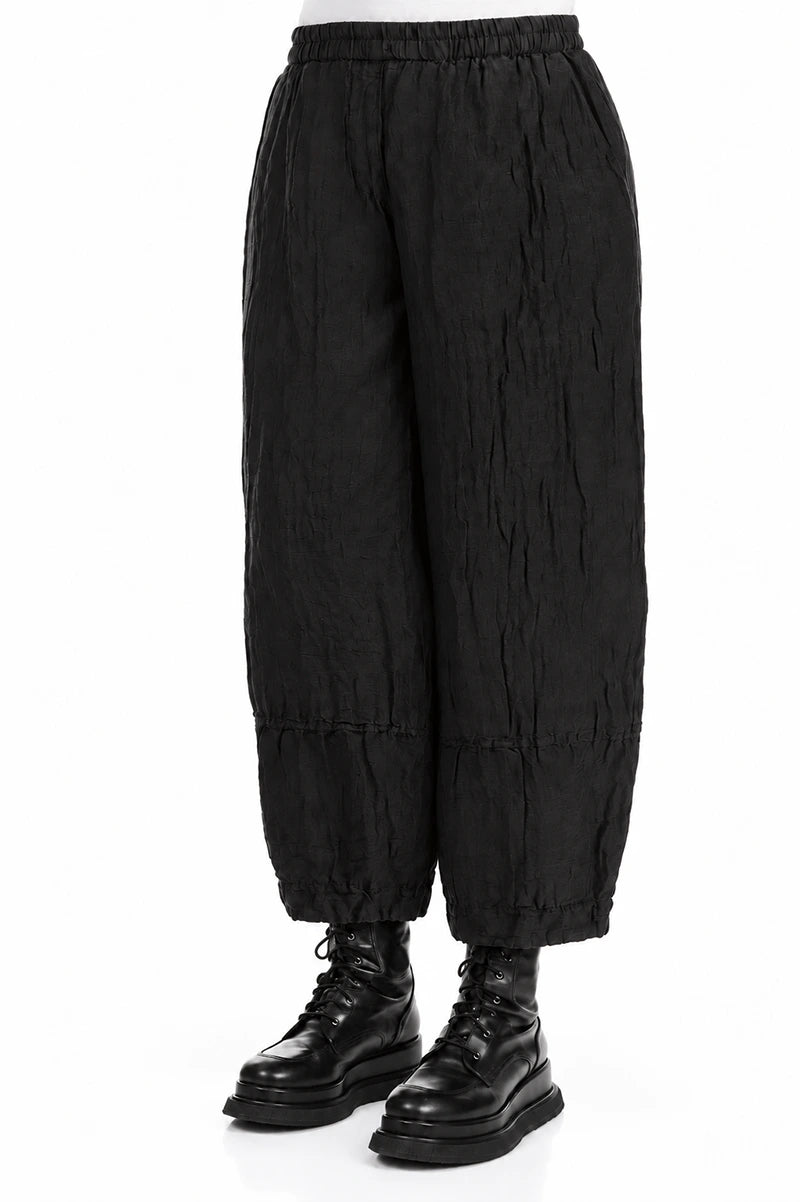 Loose Crinkled Black Silk Linen Trousers 3