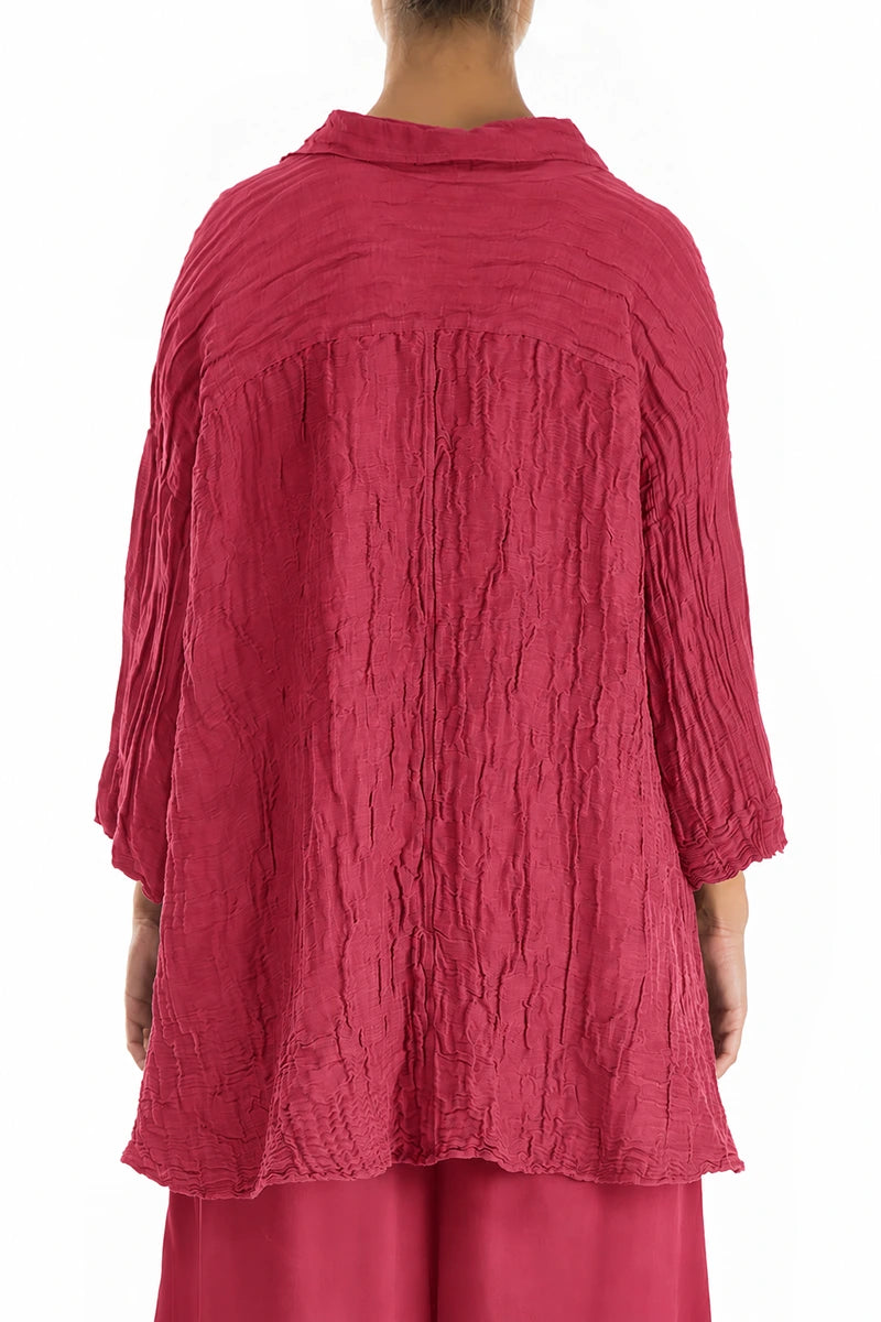 Loose Crinkled Raspberry Silk Linen Shirt 2